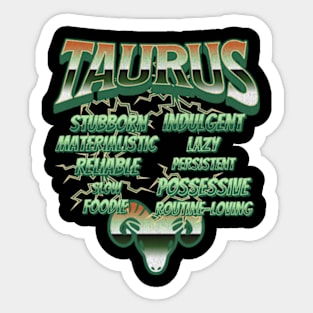 Taurus Retro 90s Band Zodiac Birthday Traits Lightning Sticker